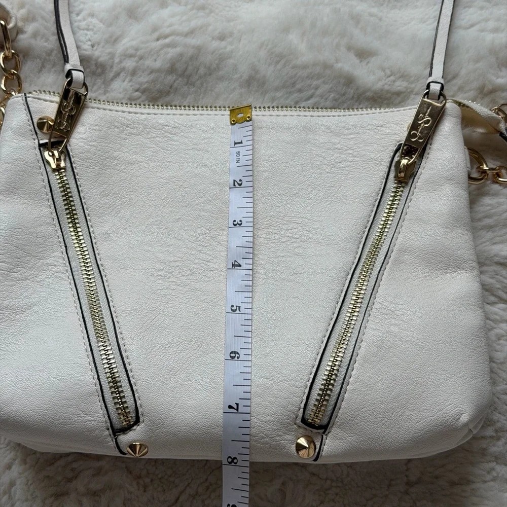 Jessica Simpson White Faux Leather Crossbody with Gold Chain Accents